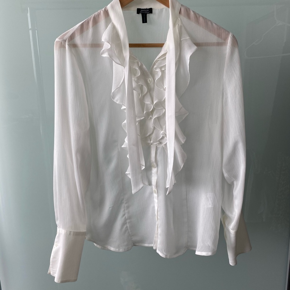 BASLER silk ruffle button down